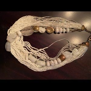 White Necklace w gold accents adjustable close